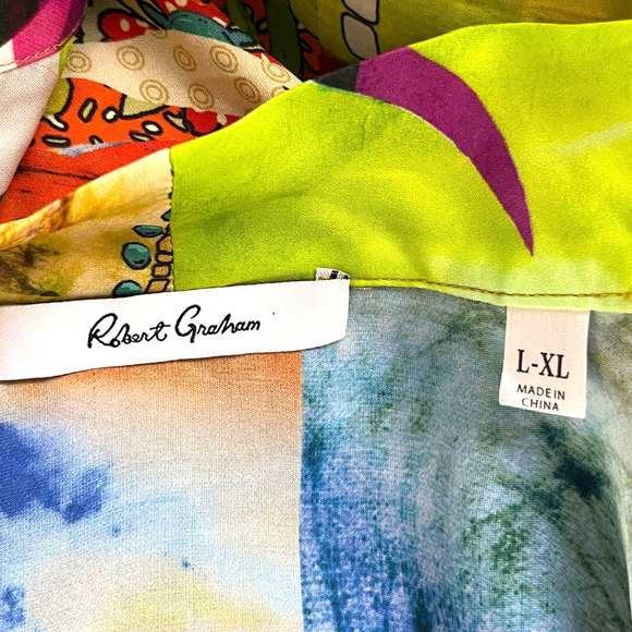 Robert Graham Silk-Blend Jamie Collage Floral Print Kimono or Houserobe L-XL - Picture 12 of 14